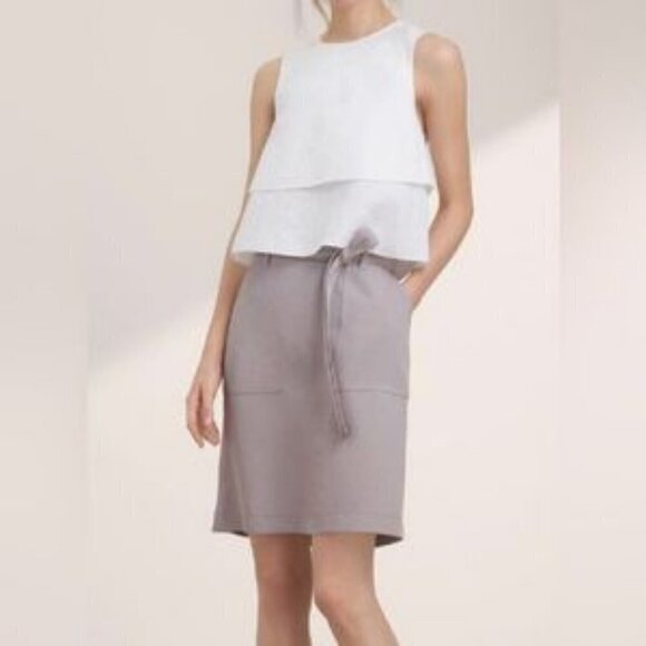 Aritzia Wilfred Vichy Mini Skirt Linen In Grey Color - Picture 1 of 10